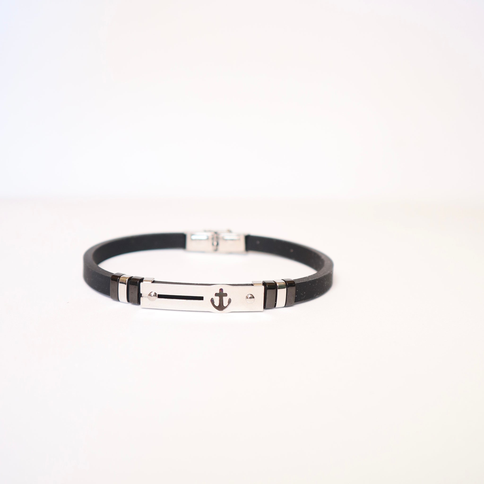 Bracciale caucciu ancora nera