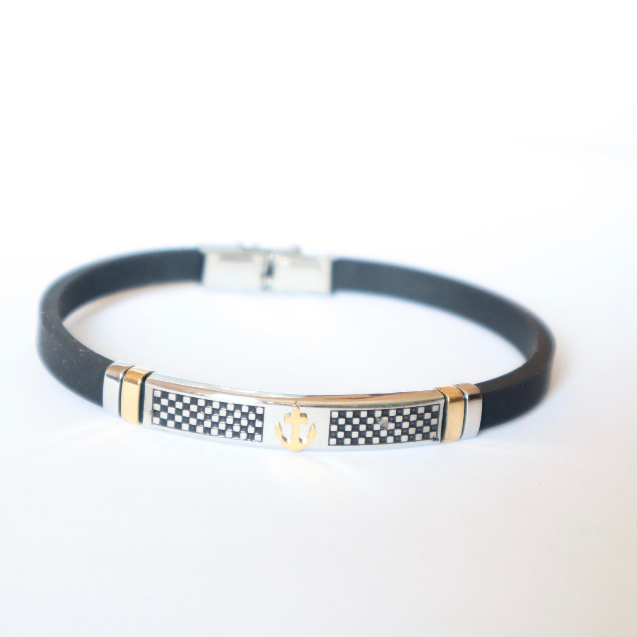 Bracciale caucciu ancora oro